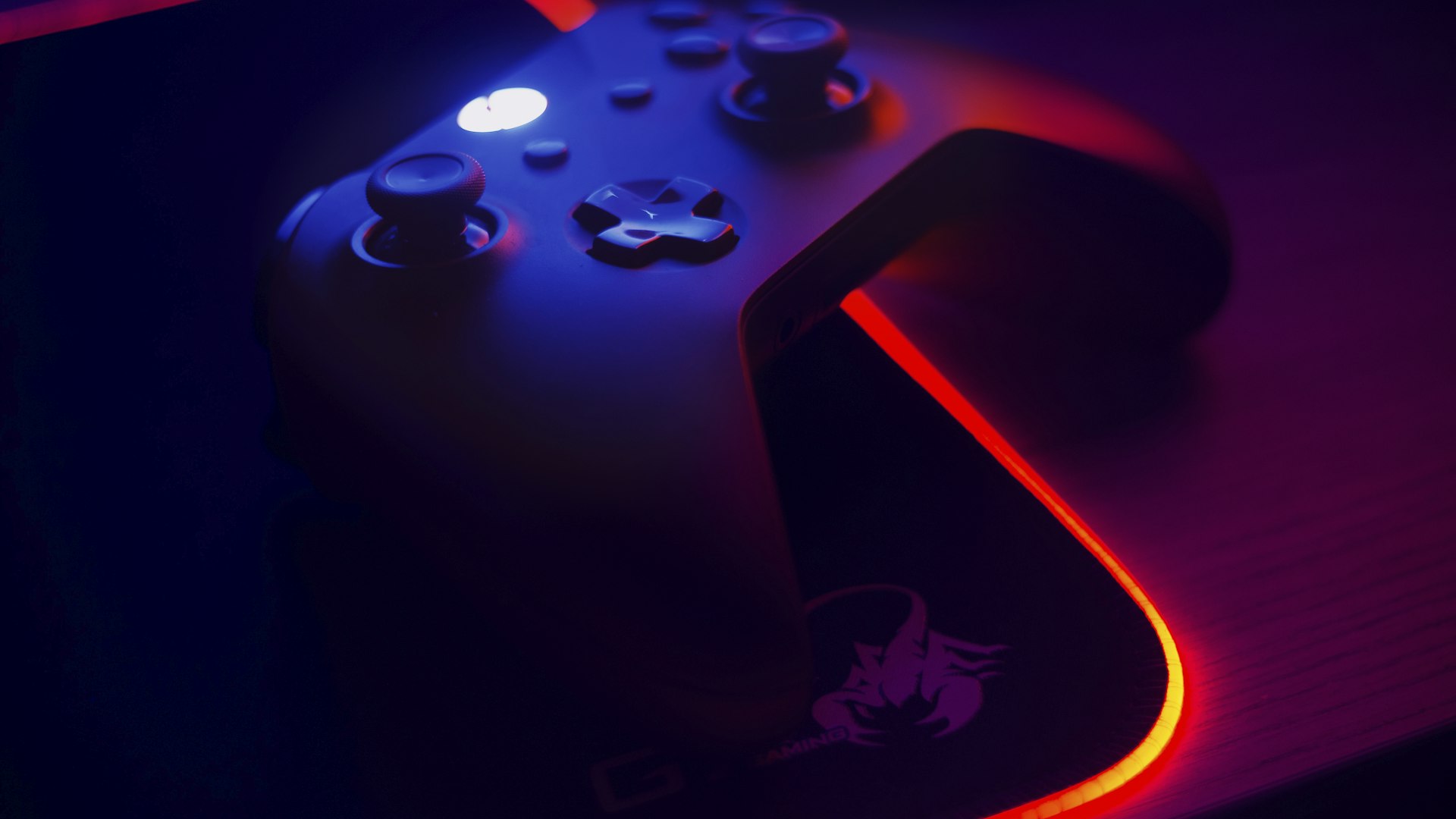 Gaming setup bathed in soft green light